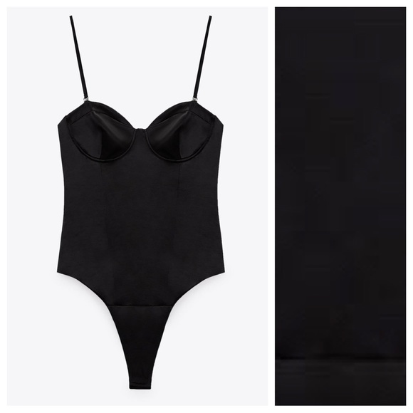 NWT. Zara Black Satin Effect Bustier Bodysuit. Size S. - Picture 4 of 11